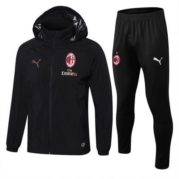 Windjacke Set Komplett AC Milan 2018-19 Schwarz Fussballtrikots Günstig